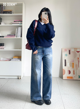 DD「Back to 90s」复古重工洗水中低腰宽松直筒竹节牛仔裤女秋冬