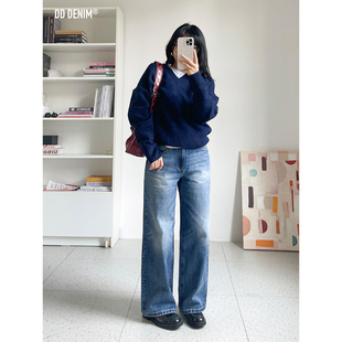 女秋冬 90s」复古重工洗水中低腰宽松直筒竹节牛仔裤 DD「Back