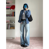 DD「纸片人」宽松微喇26春夏浅蓝色复古中腰天丝阔腿牛仔长裤 女