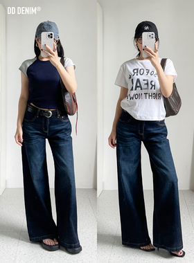 DD「Back to 90s」千禧风低腰阔腿牛仔裤女复古竹节肌理vtg直筒裤