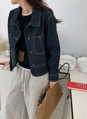 SUNS撞色明线外缝 韩系短款复古双口袋设计感翻领牛仔外套ZY2153