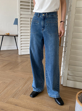 SUNS法式风情 韩系设计感水洗蓝双口袋直筒显瘦休闲牛仔裤ZY1681