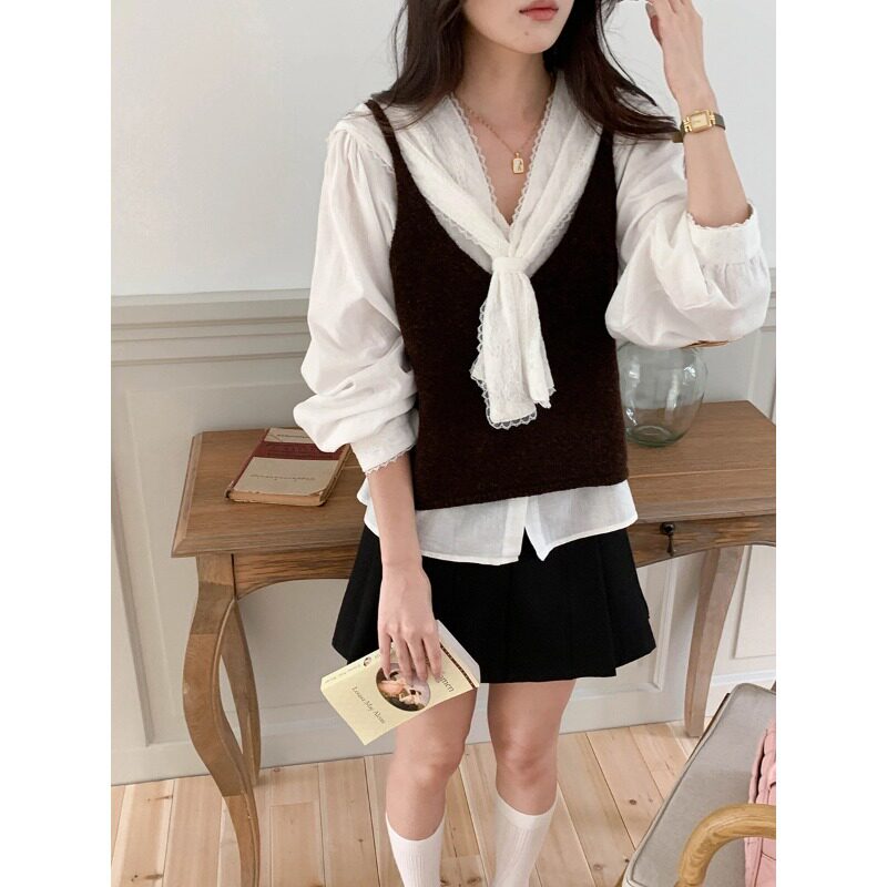 SUNS新品 韩系少女叠穿神器百搭V领针织衫马甲吊带背心上衣ZY3204