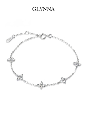 S925纯银镶钻锆石四叶草手链女生款轻奢精致时尚手串2025新款