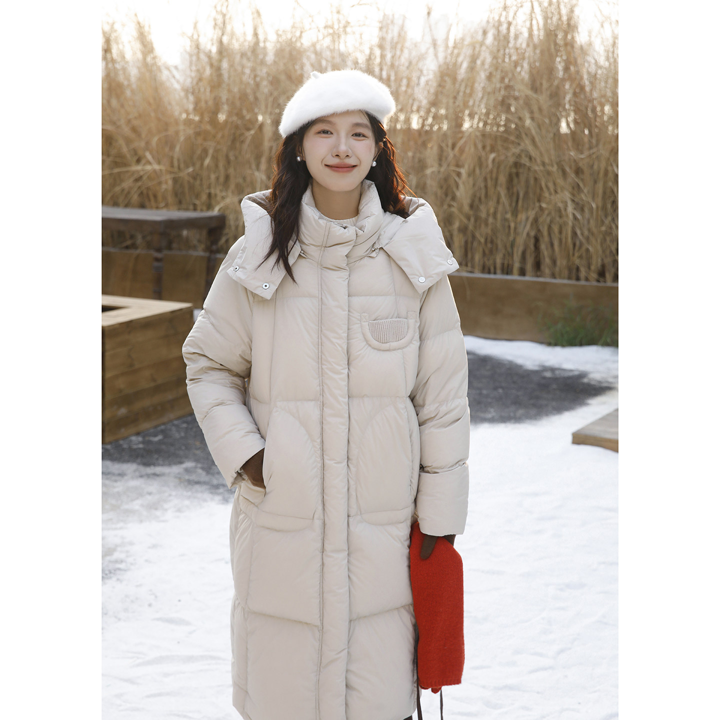 95白鸭绒长款羽绒服女款2025冬季新款加厚保暖中长款连帽棉袄外套