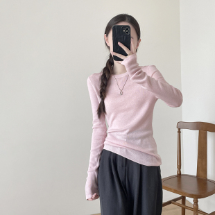洋气时髦显瘦内搭上衣圆领打底衫 粉色针织衫 时尚 春秋季 女2025新款