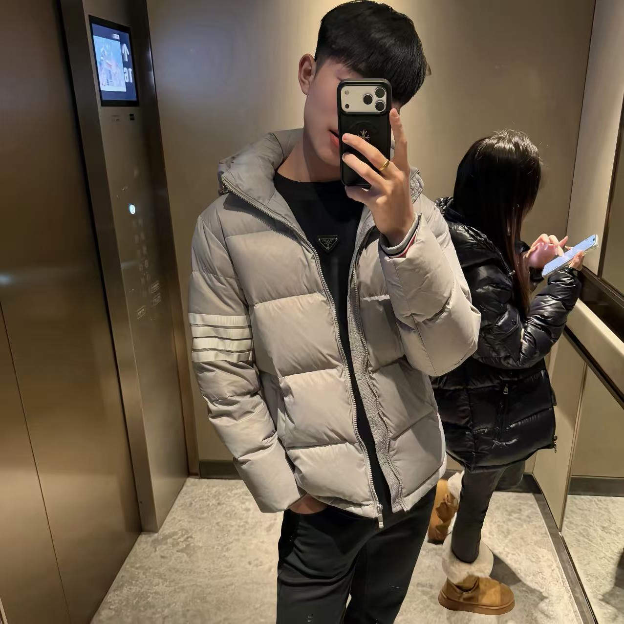 新款网红同款美式高街四道杠加厚棉服男女情侣款宽松百搭连帽外套