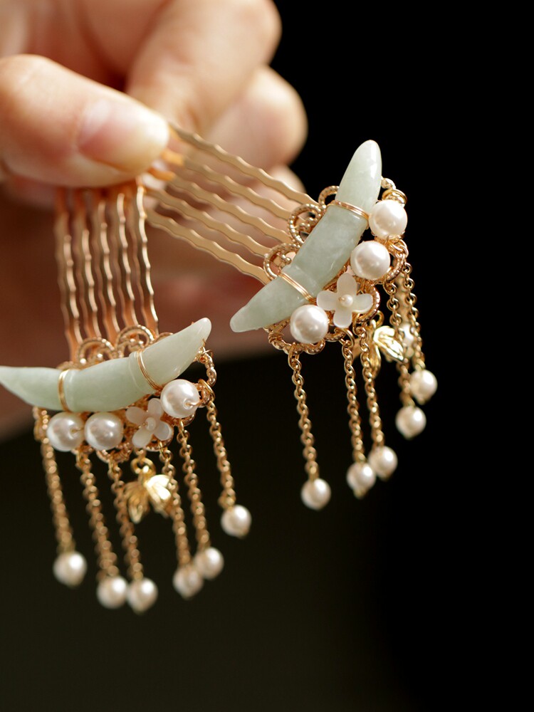 Lotus root and pearl hairpin, high-end hair comb design, versatile and simple sideburn hairpin, Hanfu Song Dynasty style women's hairpin