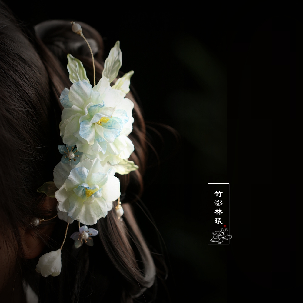 蔷薇仙女Lolita蓝色花朵发夹丸子