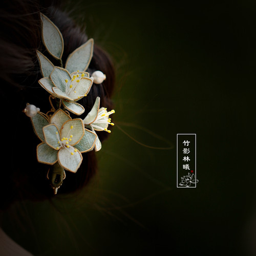 春思新中式掐丝竹叶旗袍发夹子