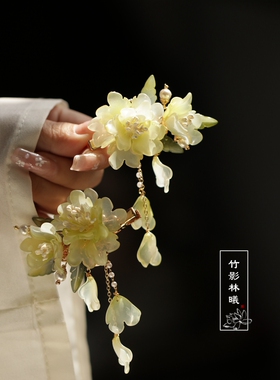 绿吾 边夹森系 仙美对夹古典汉服配饰发夹少女清新绿百搭夹子头饰