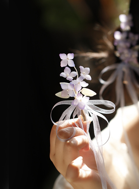森系紫色花朵发夹女仙美蝴蝶结头饰高级感精致甜美飘逸新中式汉服