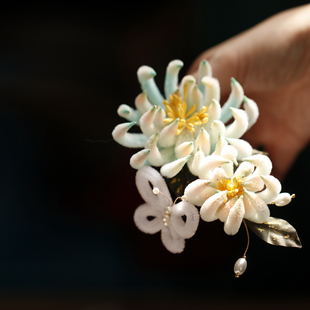 青溪 丸子头发饰小唐风汉服古风仿绒花菊花蝴蝶 秋冬毛绒发夹侧夹