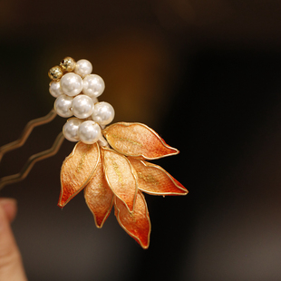 橙心如意 发簪新中式锦鲤橙色女童新娘头饰发饰订婚秀禾古风 旗袍