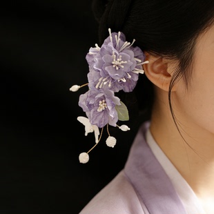 紫气腾腾 清新紫色超仙发夹边夹唐风汉服配饰后压 新中式旗袍配饰
