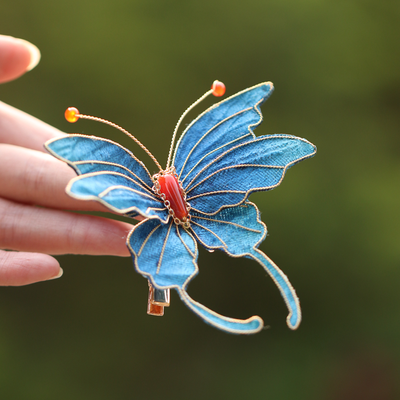 蓝色侧边蝴蝶汉服配饰南歌子超仙