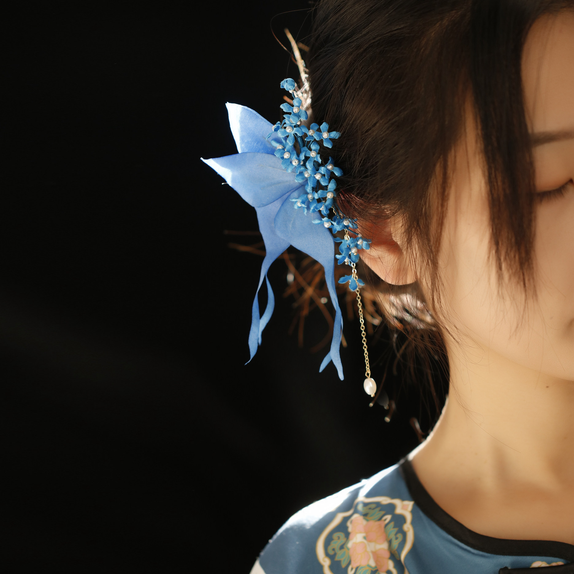 蓝色蝴蝶花朵发夹流苏步摇古风汉服头饰氛围感配饰仙气古典舞边夹,饰品/流行首饰/时尚饰品新,发饰,淘宝优惠券,粉丝福利购,淘宝优惠卷