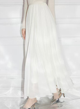 26春夏新款 丝滑牛奶珠光感琉璃纱裙高级感粉色纯色半身裙29116