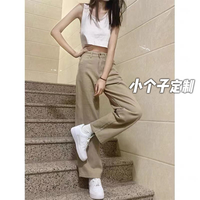 150小矮个子美式复古牛仔裤女高腰直筒阔腿宽松xs八分夏薄款显瘦