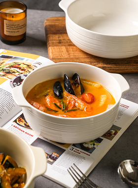 舍里双耳汤碗家用高级感大号面碗日式陶瓷汤盆酸菜鱼大盆碗泡面碗