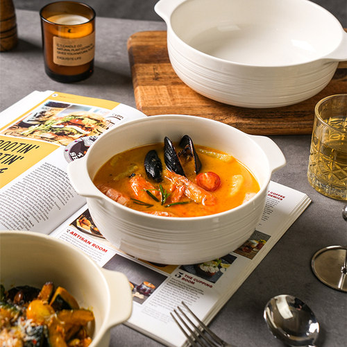 舍里日式家用陶瓷双耳汤碗