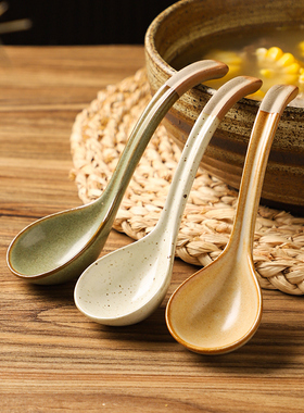 舍里复古手工窑变餐具小汤勺汤匙调羹吃饭勺子陶瓷勺碗勺喝汤勺子