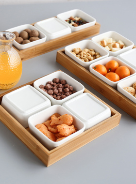 舍里日式陶瓷分格盘分格碟子干果盘客厅瓜子坚果糖果盒零食收纳盒