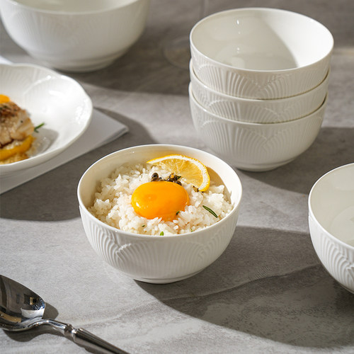 舍里陶瓷家用贝壳纹浮雕饭碗汤碗