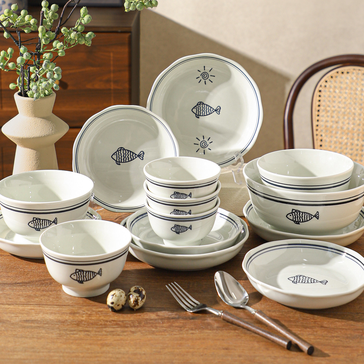 舍里年年有鱼餐具套装碗碟组合中式2025新款家用碗盘碗具乔迁礼物