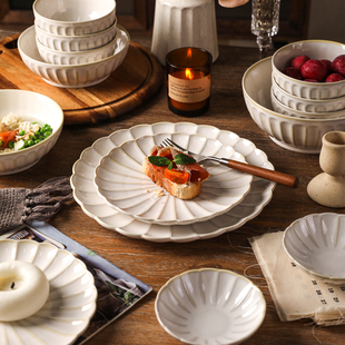 舍里高级感陶瓷碗碟套装家用米饭碗餐具组合美式轻奢西餐盘菜盘子