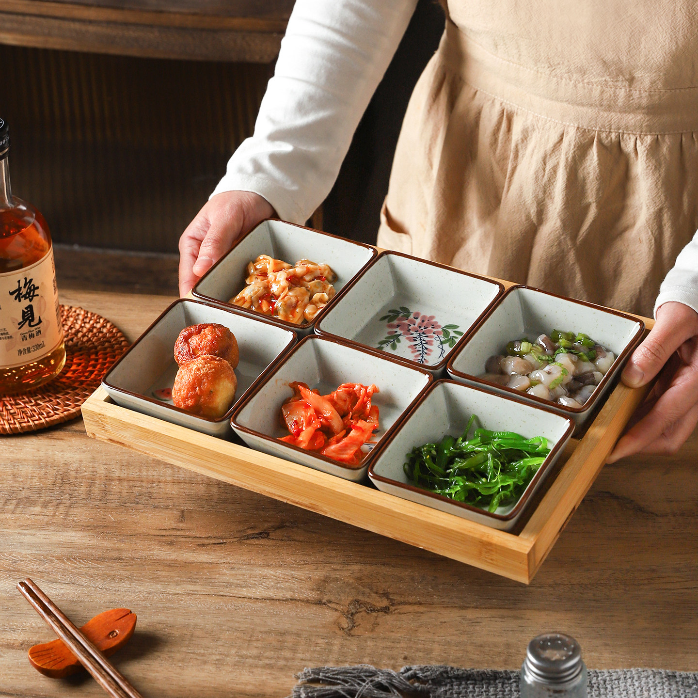 舍里中式复古陶瓷方碟家用蘸料碟小菜碟子调味碟酱油醋碟点心碟