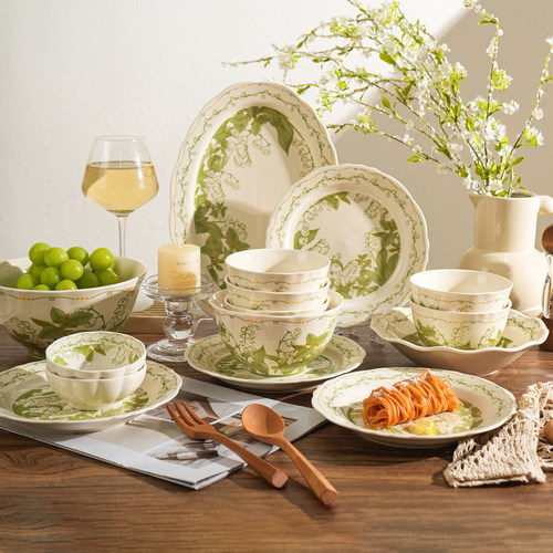 舍里精致铃兰花碗盘组合碗具套装