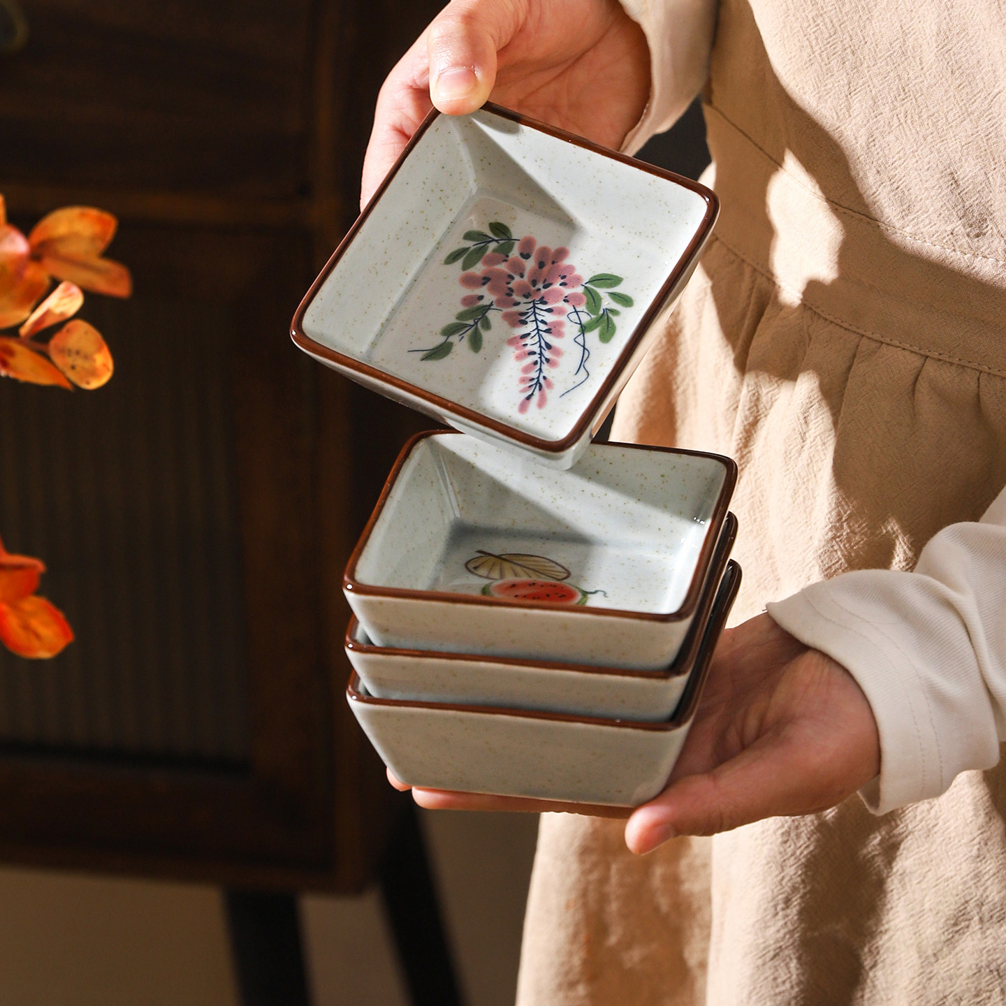 舍里中式复古陶瓷蘸料碟套装家用方碟酱料碟调料碟小菜碟子点心碟