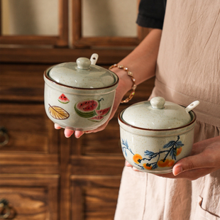 舍里中式 复古调料罐家用厨房陶瓷盐罐调味罐带盖佐料瓶油泼辣子罐