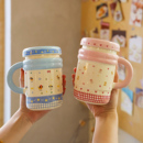 舍里可爱陶瓷马克杯带盖高颜值喝水杯设计感家用咖啡杯生日礼物女