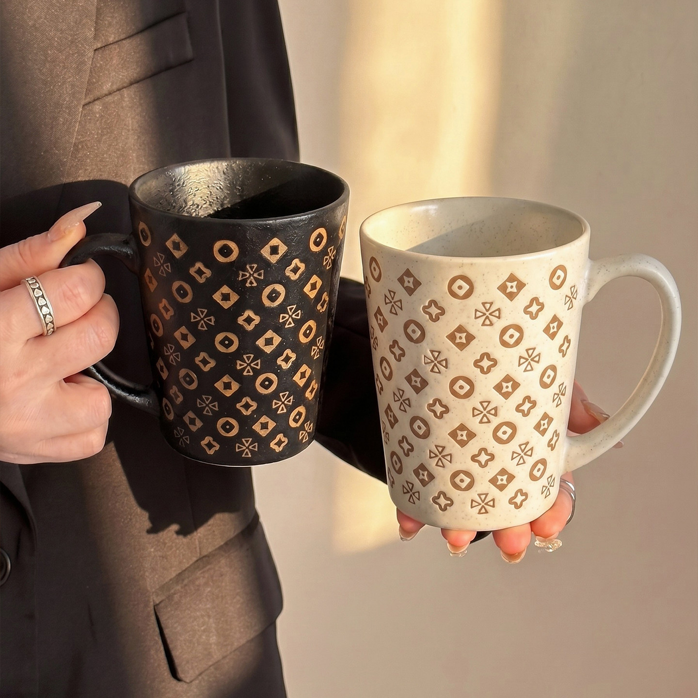舍里复古陶瓷马克杯咖啡杯高颜值拿铁拉花杯子家用喝水杯情侣对杯
