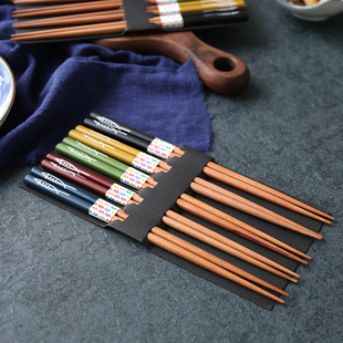 舍里 日式花栗木筷子家用高档情侣筷家庭区分专用一人一筷5双套装