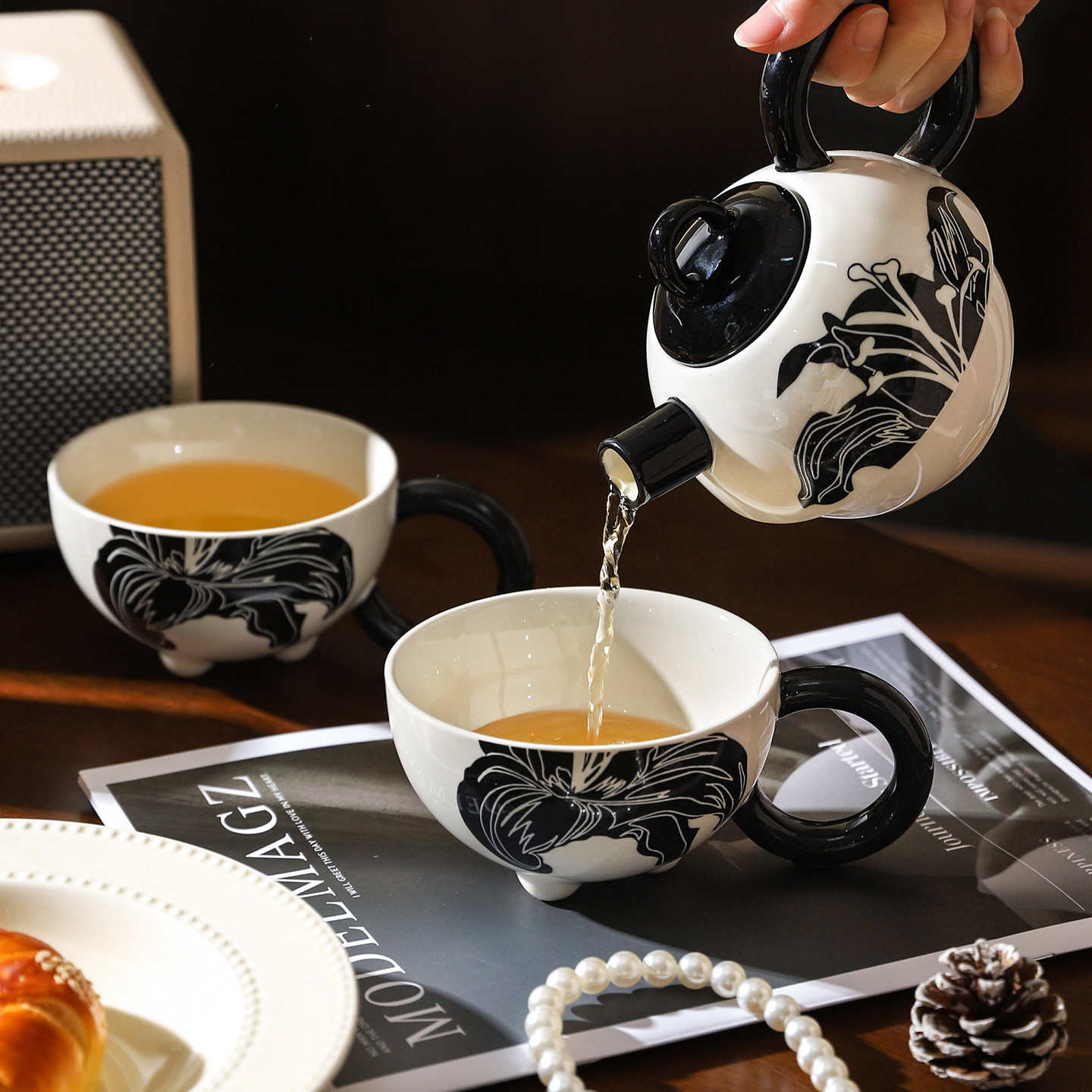 舍里百合花复古陶瓷子母壶水具套装茶具家用茶壶杯具搬家乔迁礼物