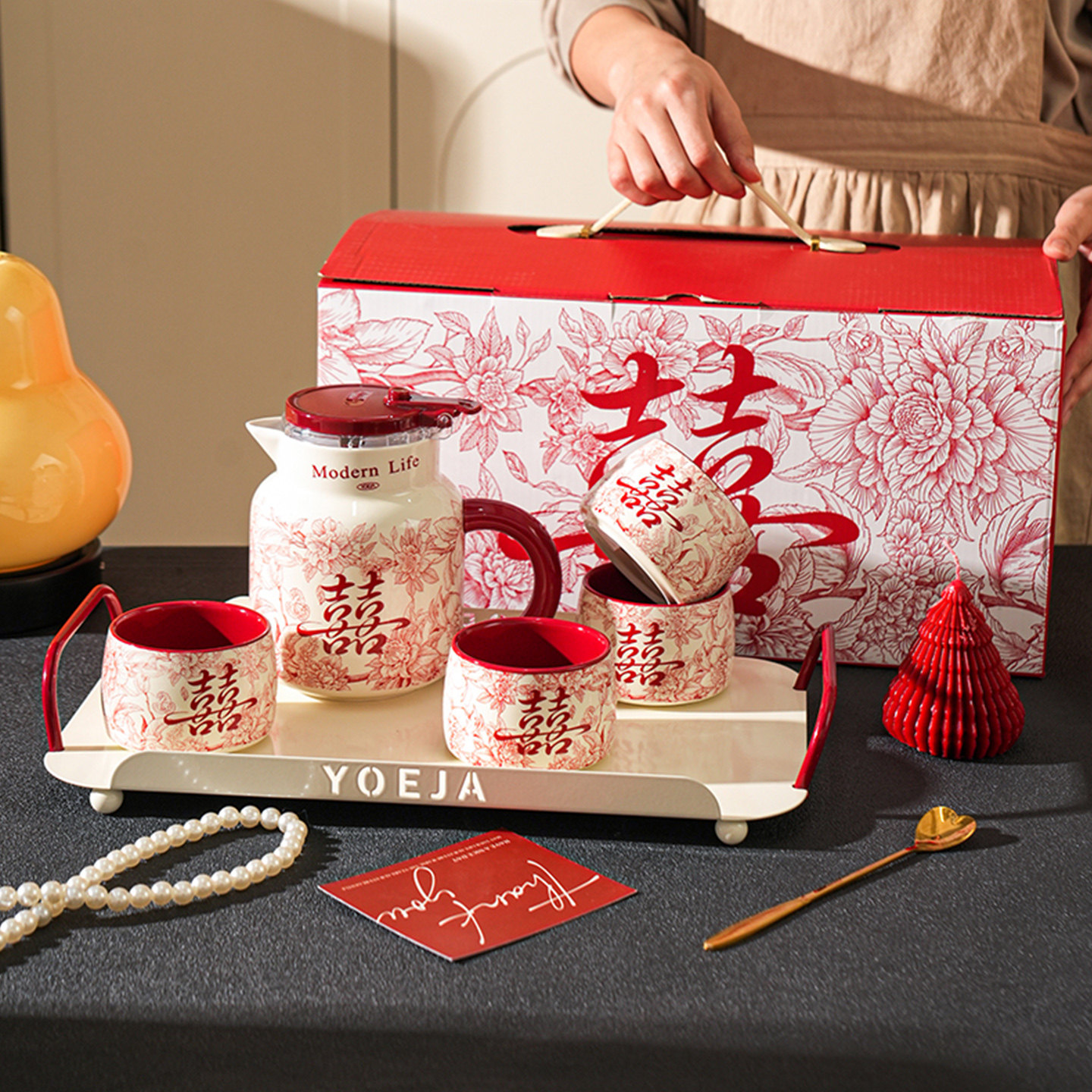 舍里喜字中式轻奢水具礼盒伴手礼