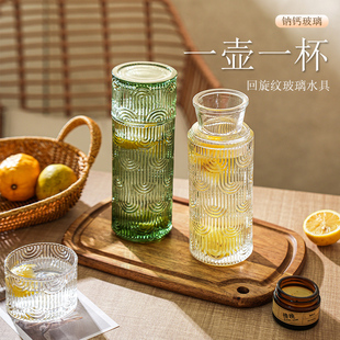 果汁饮料杯水杯茶杯牛奶杯早餐杯 舍里网红复古玻璃杯一壶一杯套装