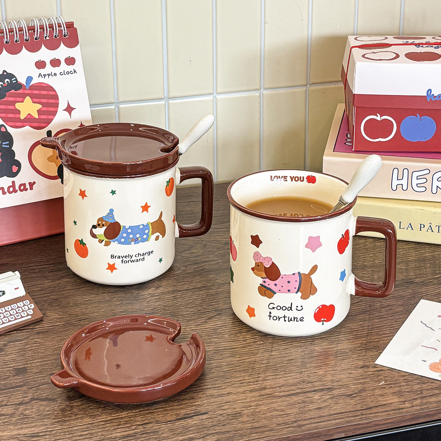 舍里卡通陶瓷马克杯带盖牛奶杯家用办公室喝水杯创意咖啡杯伴手礼