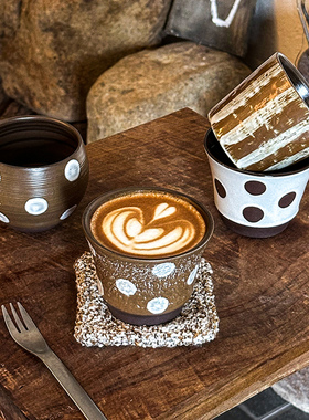 舍里复古陶瓷咖啡杯高颜值日式手握杯创意粗陶拿铁拉花杯马克杯