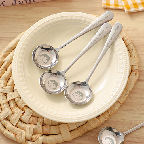 舍里 卡通304不锈钢圆头勺子儿童调羹平底勺汤匙家用西瓜勺酸奶勺