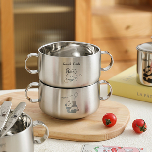 舍里316不锈钢儿童碗宝宝吃饭专用双耳碗防烫防摔小碗婴儿辅食碗