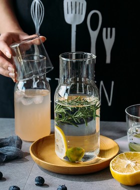 舍里一人饮透明玻璃杯一壶一杯冷饮料果汁奶茶杯泡花茶水果茶杯子