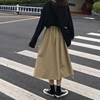Elastic waist Paige Show thin skirt Spring Retro chic Easy Versatile Thin section student Big swing skirt