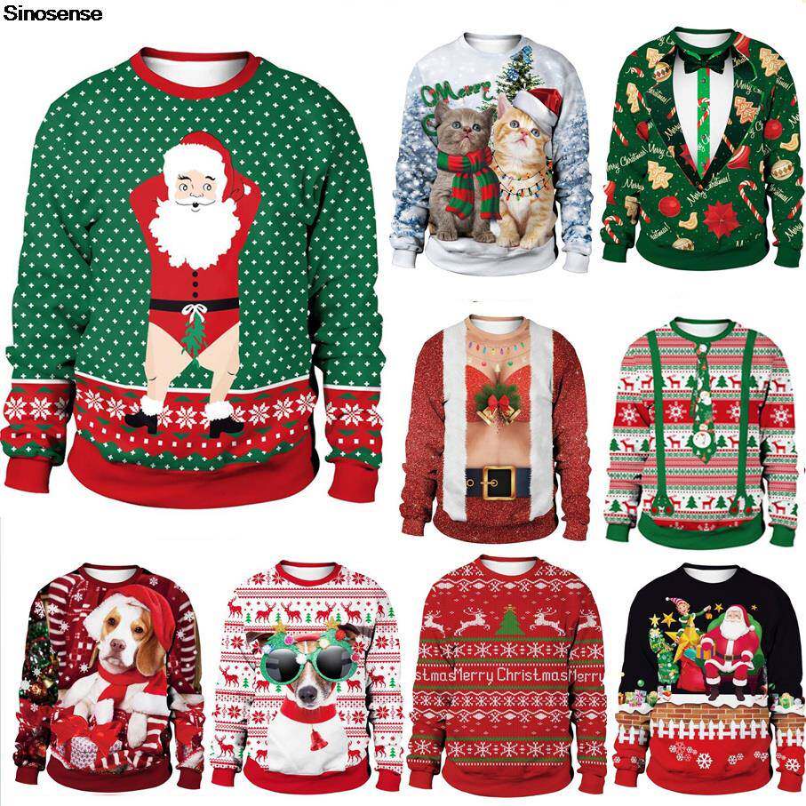 funny santa ugly christmas sweater men women autumn crew nec