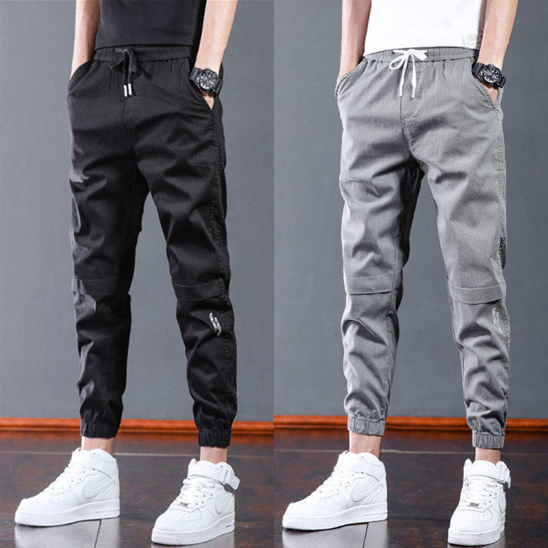 干活穿的耐磨电焊建筑工地九分工作裤男宽松大码纯棉束脚工装裤男