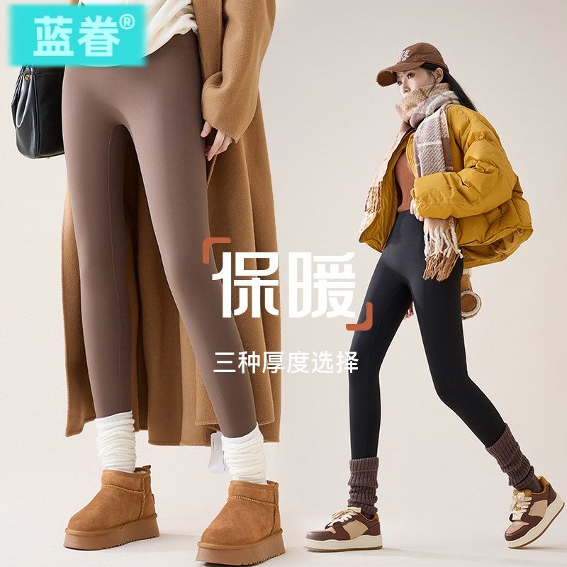 冬季高腰鲨鱼裤女打底裤外穿小个子八九分收腹加绒加厚紧身瑜伽裤