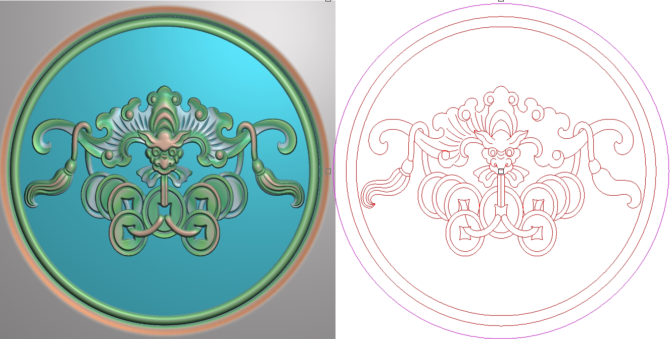 精雕图灰度图浮雕圆形蝙蝠吊铜钱金钱流苏餐椅背板小门板116x116